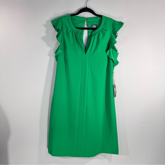 Vince Camuto Green Ruffle Sleeve Dress - Picture 1 of 10